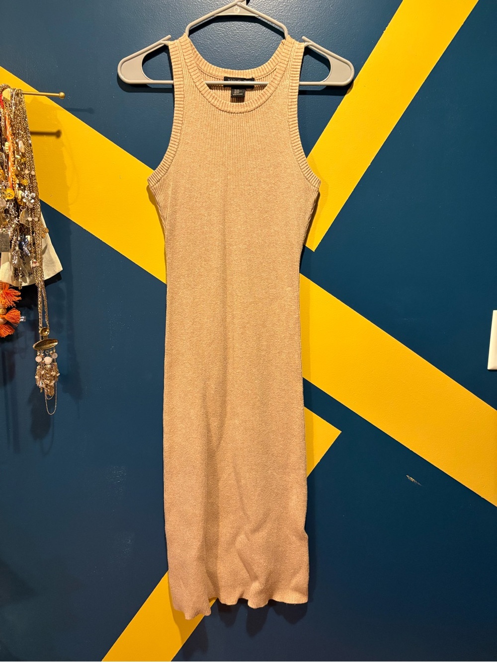 Rachel Zoe Tan Ribbed Bodycon Midi Sweater Dress NWOT